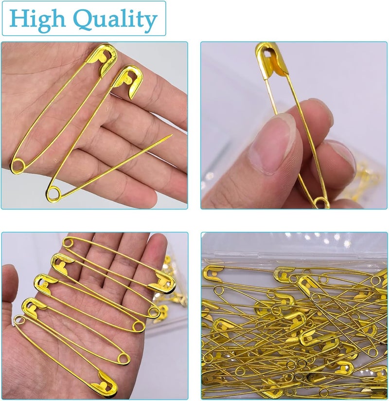Urmspst 60PCS Safety Pins, 3 inch Large Safety Pins, Rust-Resistant Nickel Plated Steel, Sharp Edge Safety Pin for Clothes, Sewing, Arts & Craft, 75mm Decorative SafetyPins (Gold) - Image 3